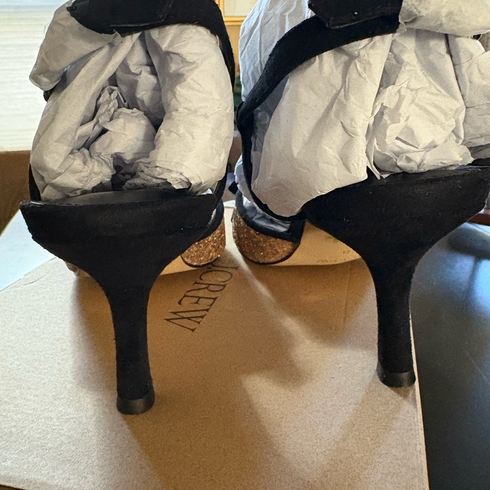 J. Crew Glittery Gold and Black Women's Kitten Heels NWT - Picture 8 of 10